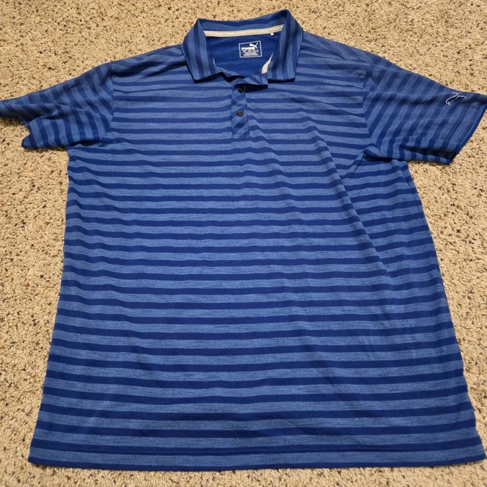 Puma Blue Striped Polo Shirt Classic Design